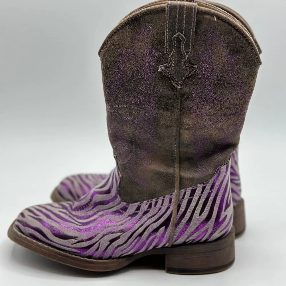 Roper Little Girl's Western Purple Metallic Zebra Square Toe Toddler Boots Sz 12